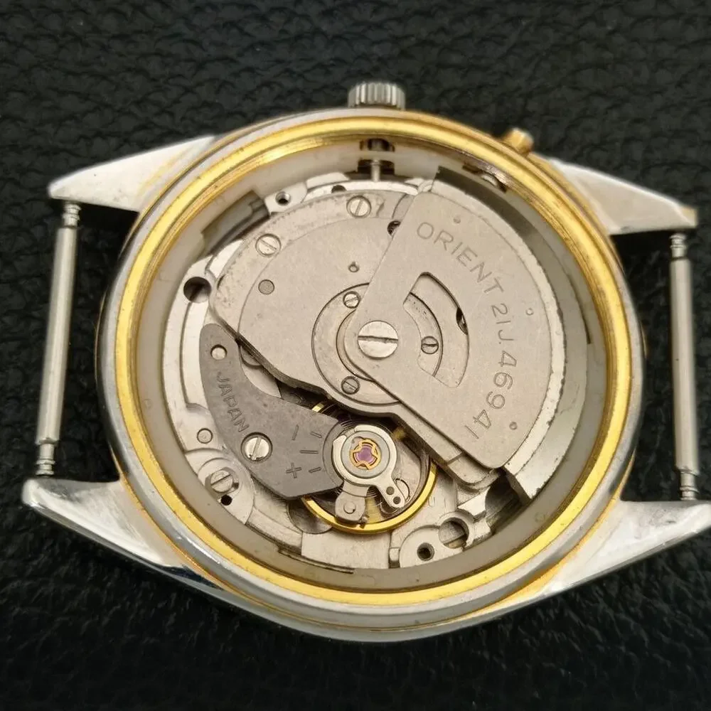 Vintage 1971 Orient Automatic Mens Silver Watch W/daydate & Gold accents